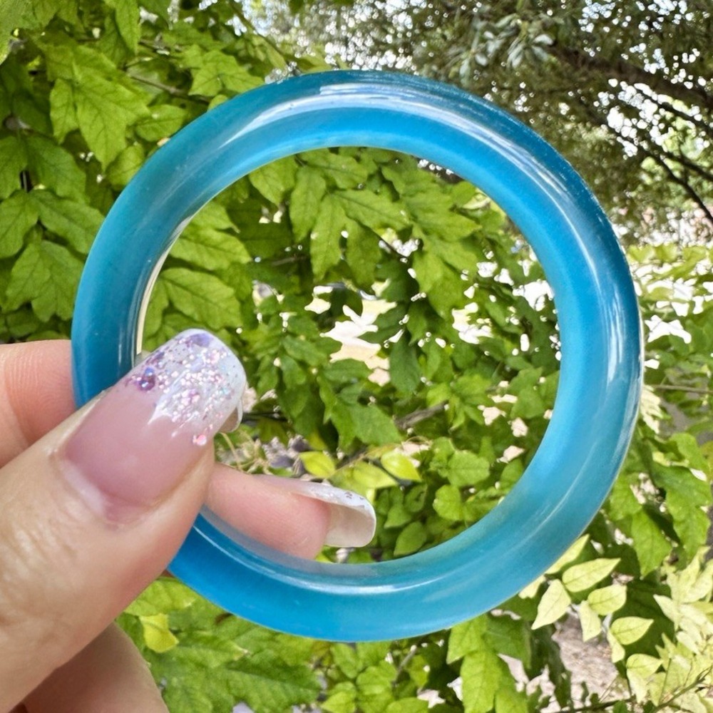 Aqua Blue Cat's Eye Bangle Bracelet Luminous Ocean Chatoyant  Small 15cm C01